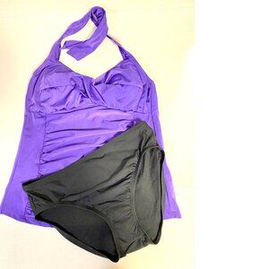 NEW 2pc Purple Chadwick's Tankini Top 10; Black Bikini Sz 10 Swimwear #057